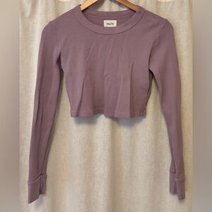 Mate The Label Long Sleeve Waffle Knit Crop Top T-shirt XS Purple Organic Cotton